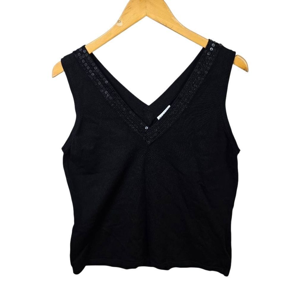 George Black Sequin V-Neck Tank Top